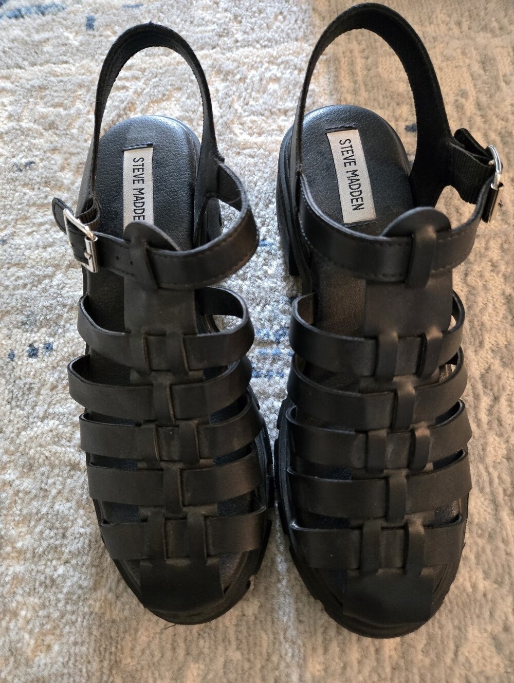 Steve Madden Black Woven Leather Slingback Sandals. Size 9